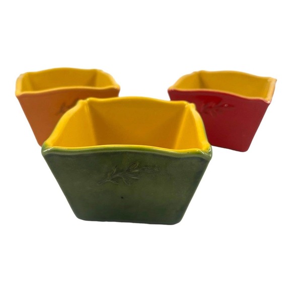 Pier 1 Imports set of 3 Dipping Bowls Leaf Embroidered Fall Motive 3x4.25” - Picture 1 of 9